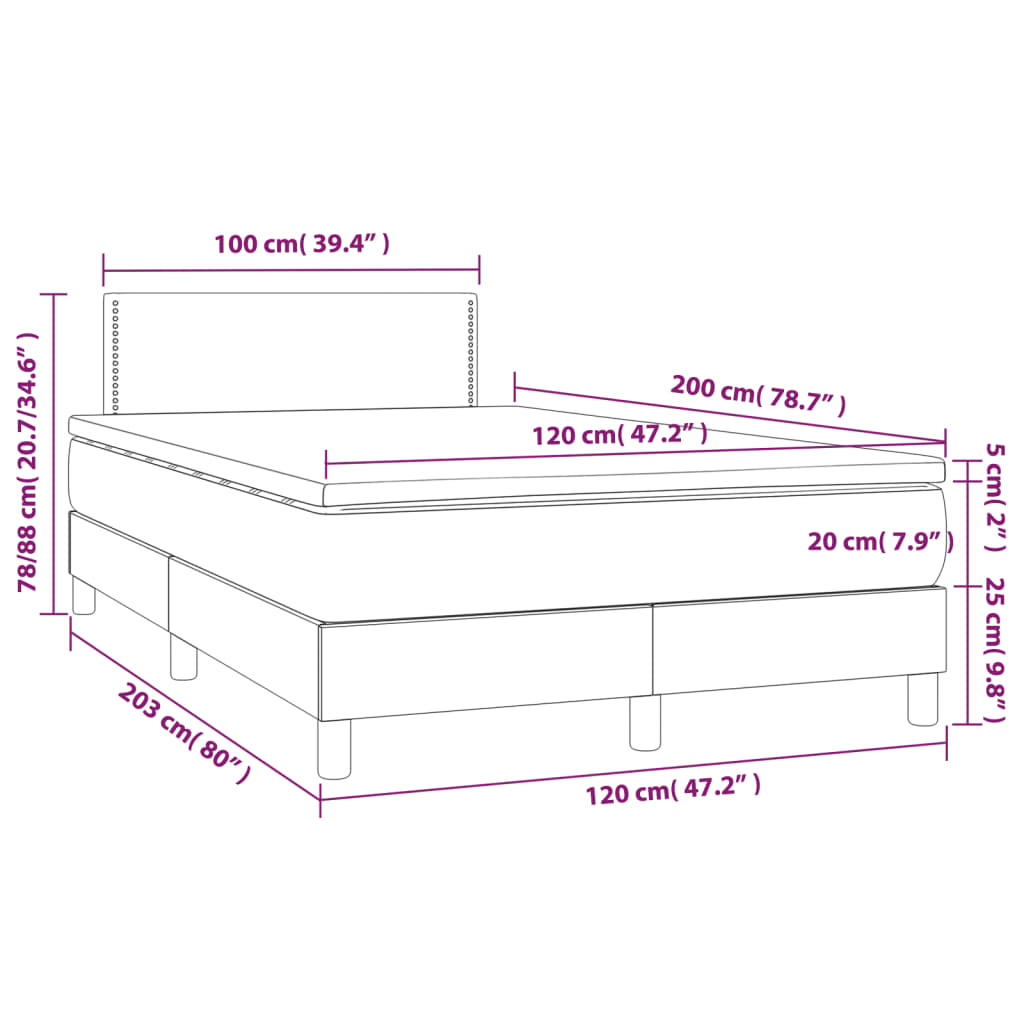 vidaXL fehér műbőr rugós ágy matraccal és LED-del 120x200 cm