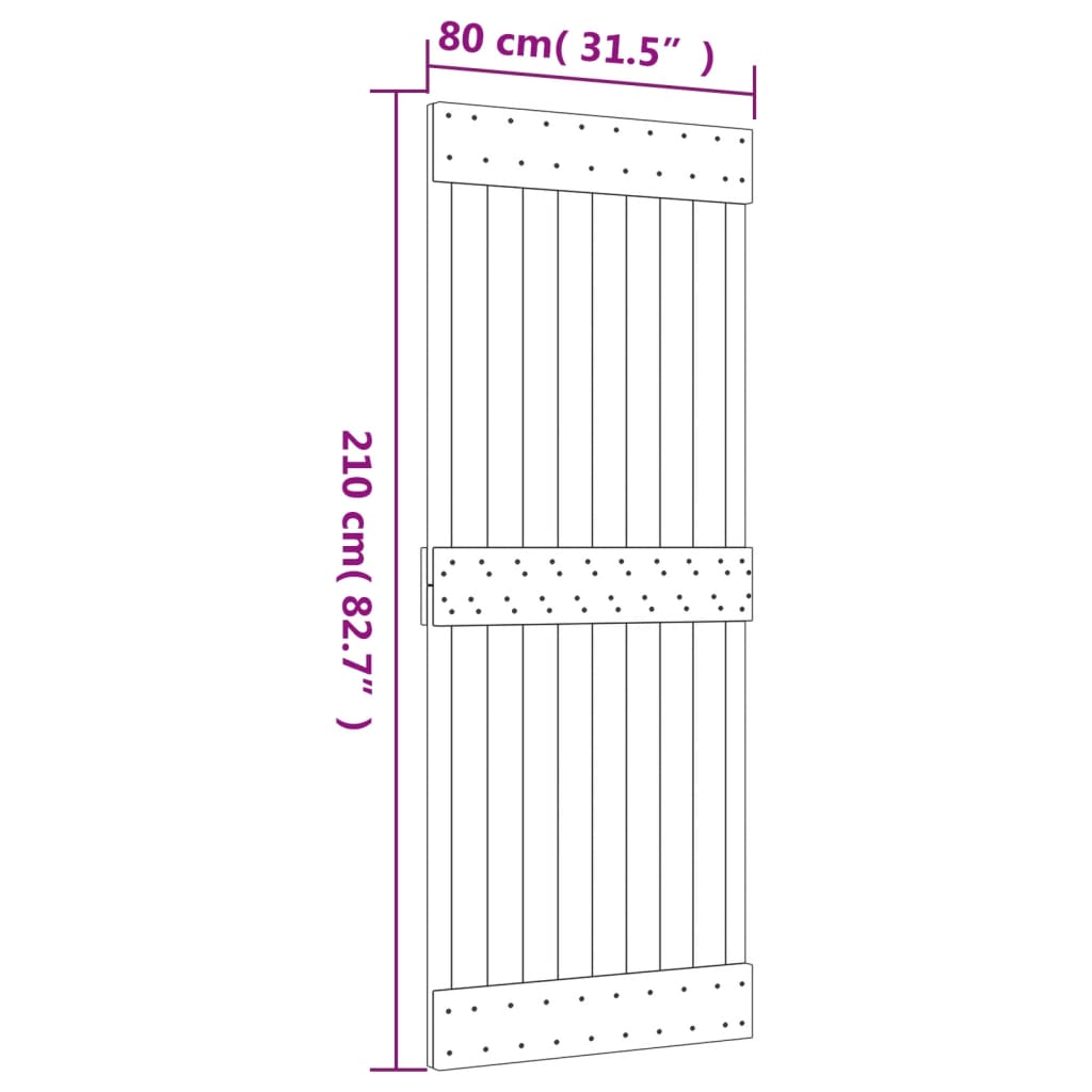 vidaXL tömör fenyőfa tolóajtó fémszerelékszettel 80 x 210 cm