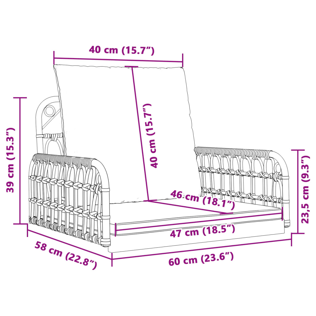 vidaXL polirattan és acél hintaszék párnákkal 63 x 58 x 39 cm