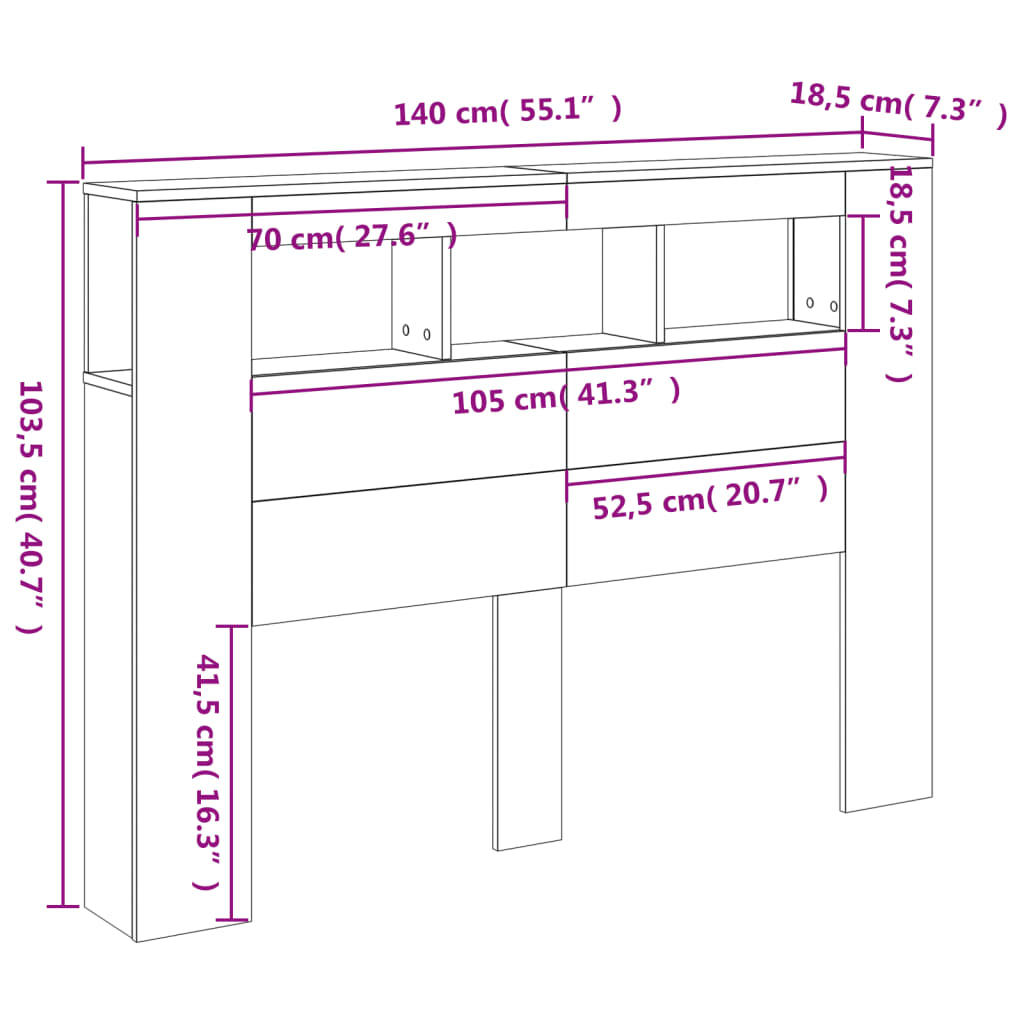 vidaXL fehér szerelt fa LED-es fejtámla 140x18,5x103,5 cm