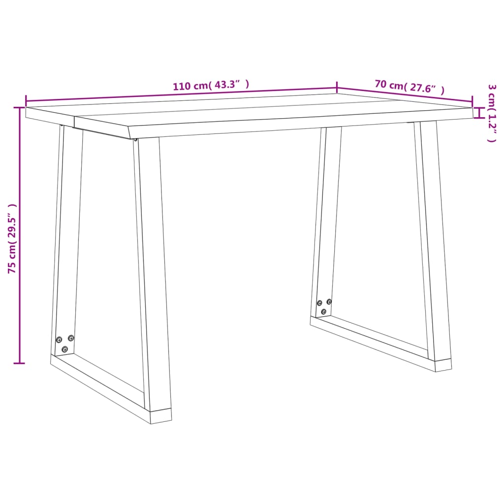 vidaXL tömör akácfa étkezőasztal természetes éllel 110 x 70 x 75 cm