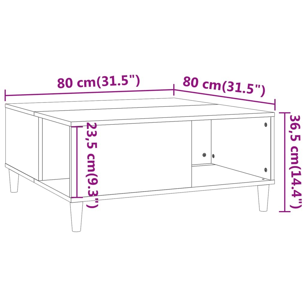 vidaXL szürke sonoma színű szerelt fa dohányzóasztal 80 x 80 x 36,5 cm