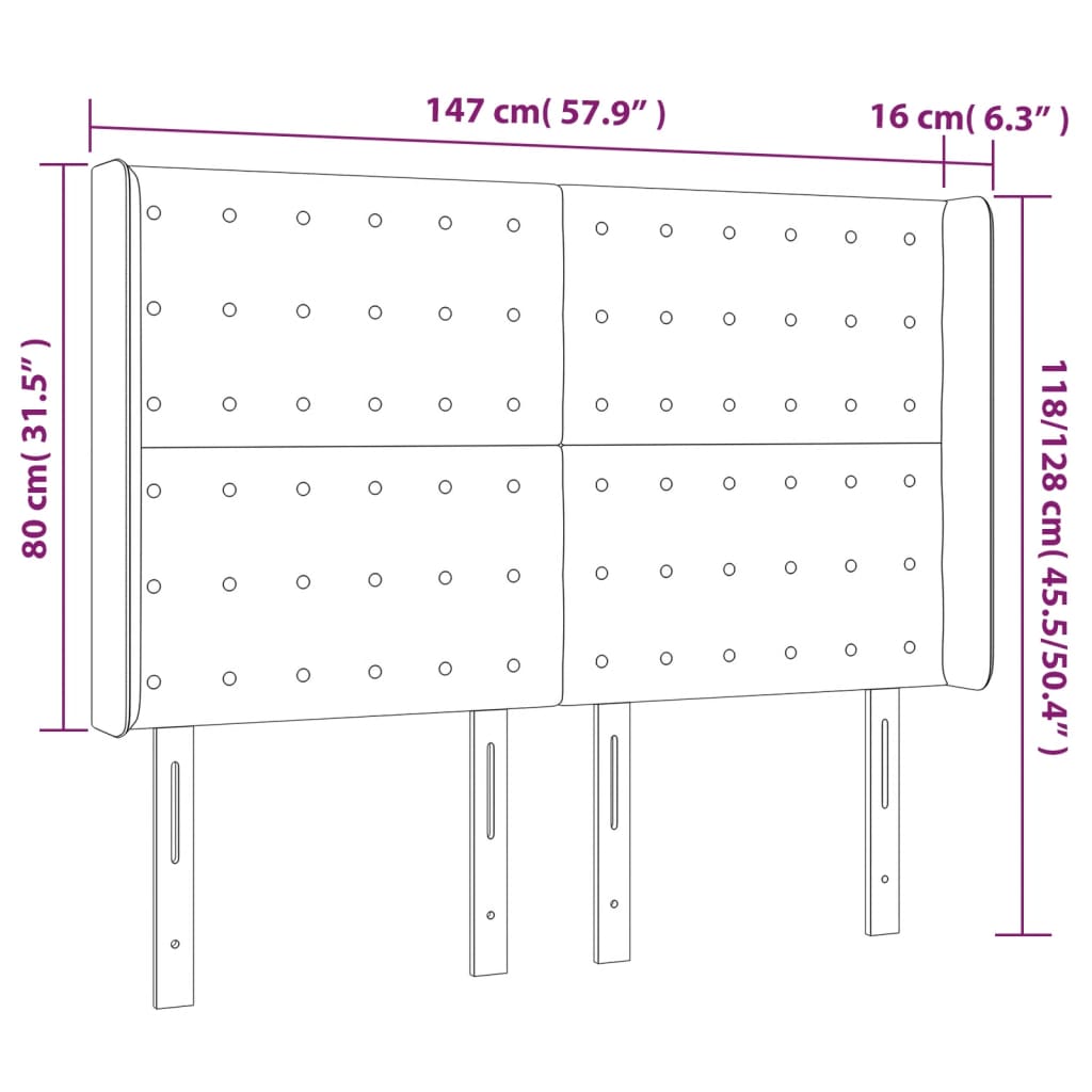 vidaXL fekete bársony LED-es fejtámla 147x16x118/128 cm