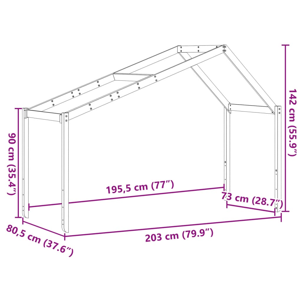 vidaXL viaszbarna tömör fenyőfa gyerekágytető 203 x 80,5 x 142 cm