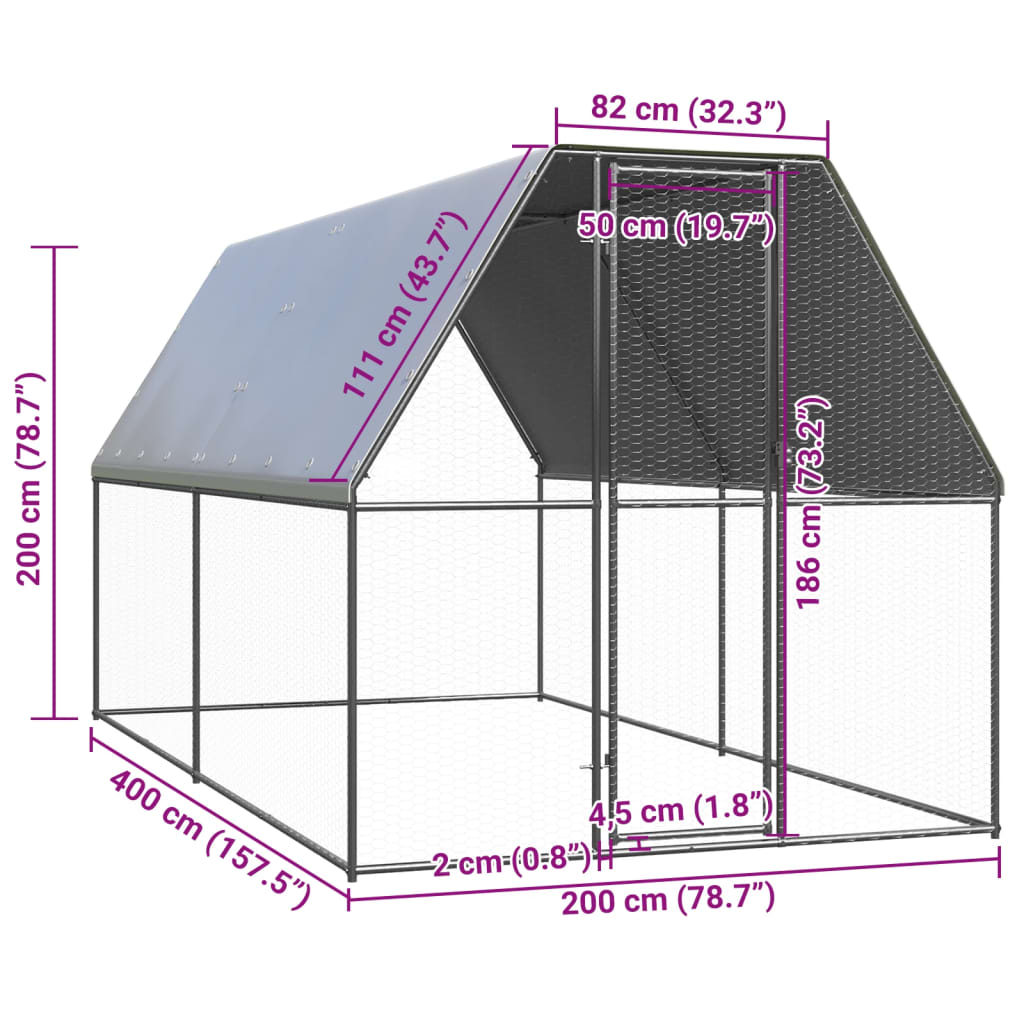 vidaXL kültéri horganyzott acél tyúkól 2 x 4 x 2 m