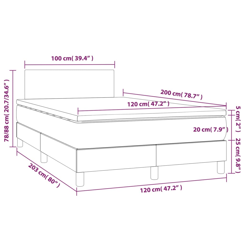 vidaXL kék szövet rugós és LED-es ágy matraccal 120 x 200 cm