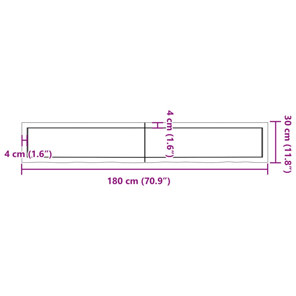 vidaXL sötétbarna kezelt tömör fa fürdőszobai pult 180x30x(2-4) cm