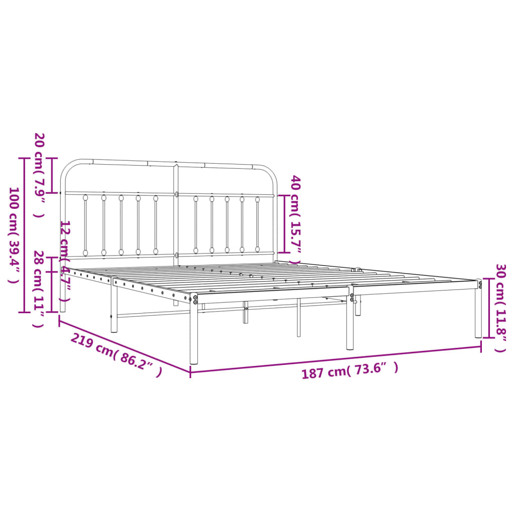 vidaXL fekete fém ágykeret fejtámlával 183 x 213 cm