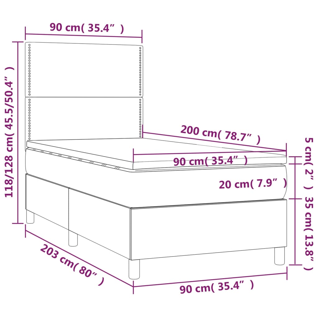 vidaXL fekete műbőr rugós ágy matraccal 90 x 200 cm