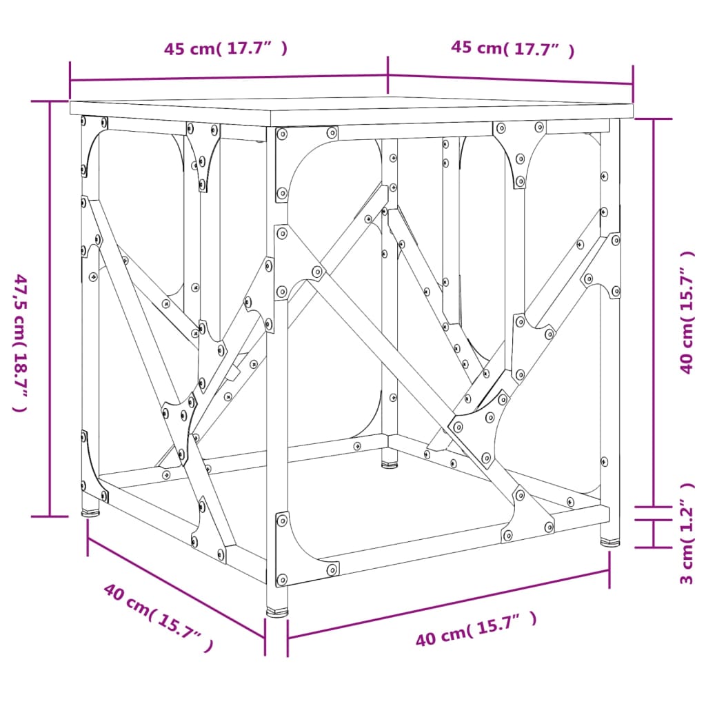 vidaXL szürke sonoma színű szerelt fa dohányzóasztal 45 x 45 x 47,5 cm