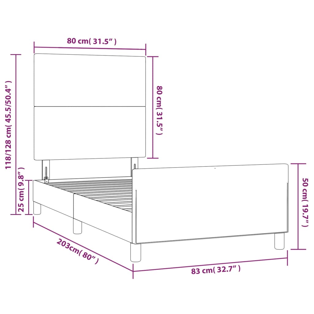 vidaXL szürke műbőr ágykeret fejtámlával 80 x 200 cm