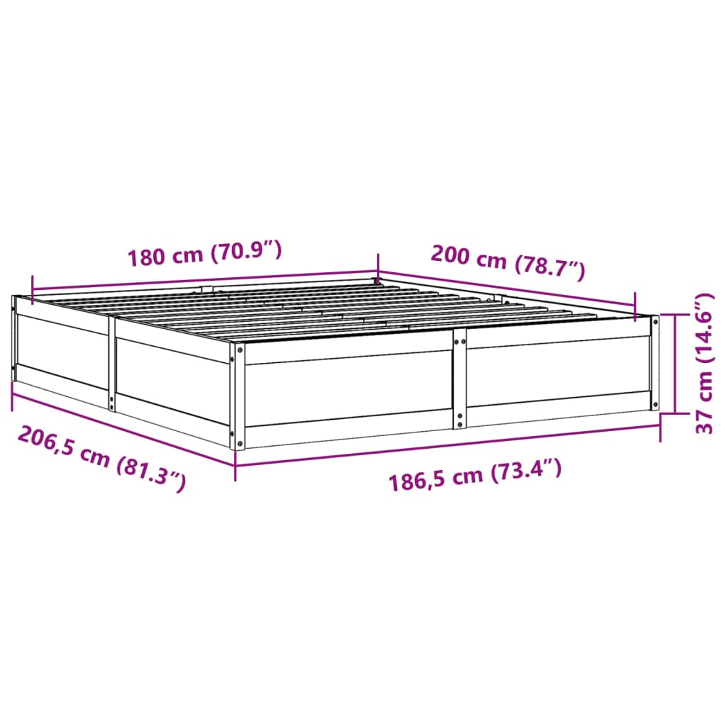 vidaXL fehér tömör fenyőfa ágy matrac nélkül 180 x 200 cm