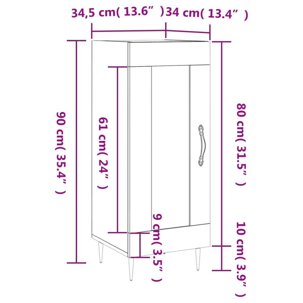 vidaXL betonszürke szerelt fa tálalószekrény 34,5 x 34 x 90 cm