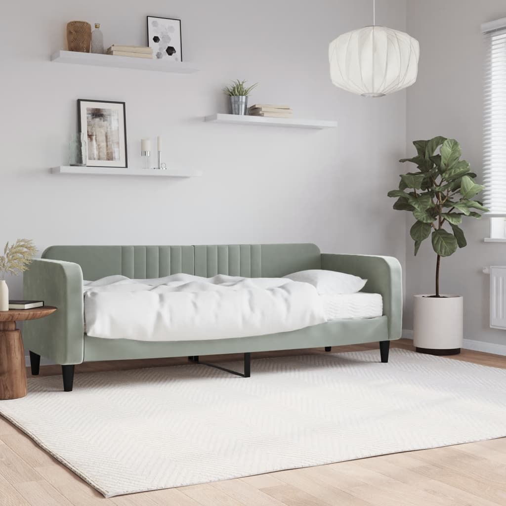 vidaXL világosszürke bársony kanapéágy matraccal 80 x 200 cm