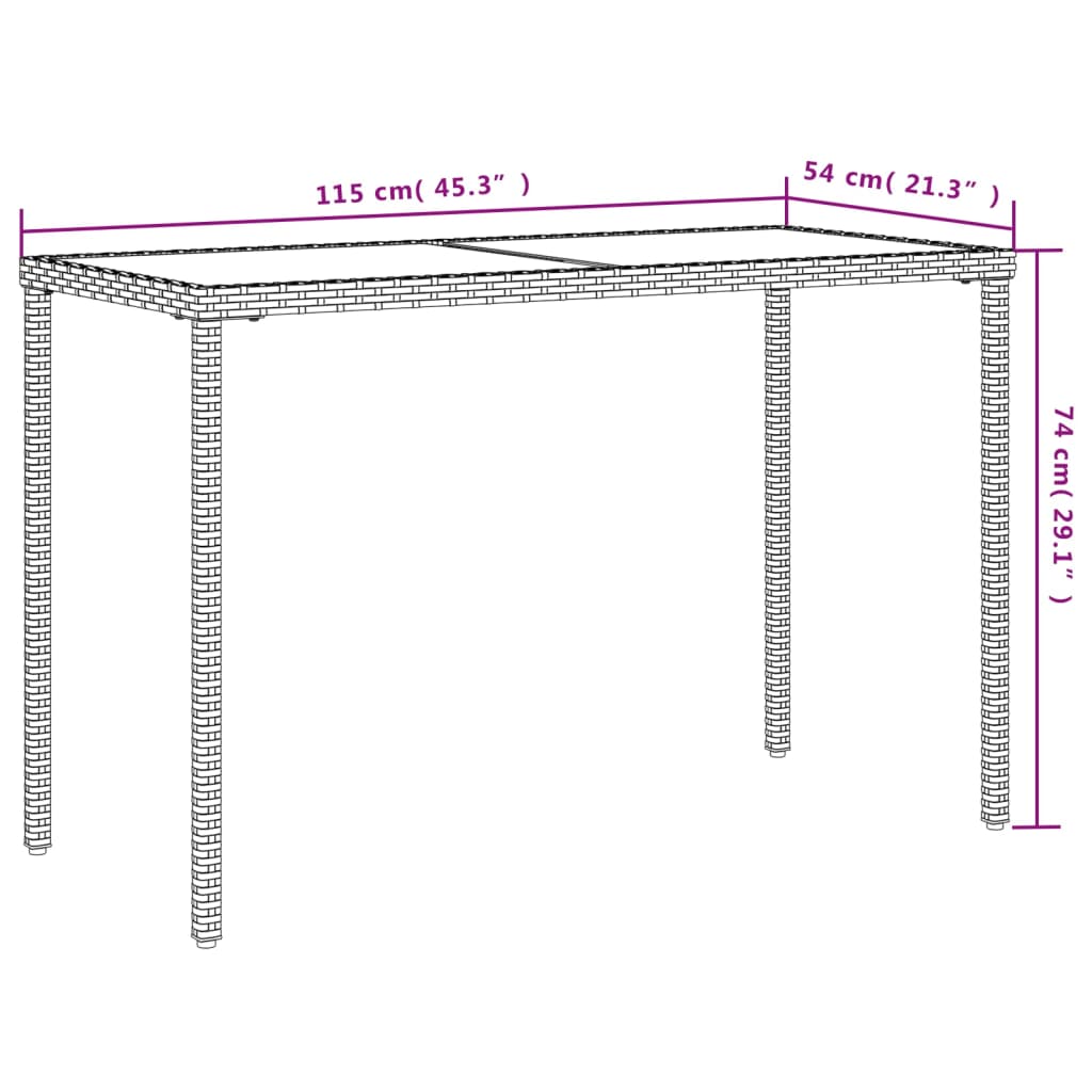 vidaXL bézs polyrattan üveglapos kerti asztal 115x54x74 cm