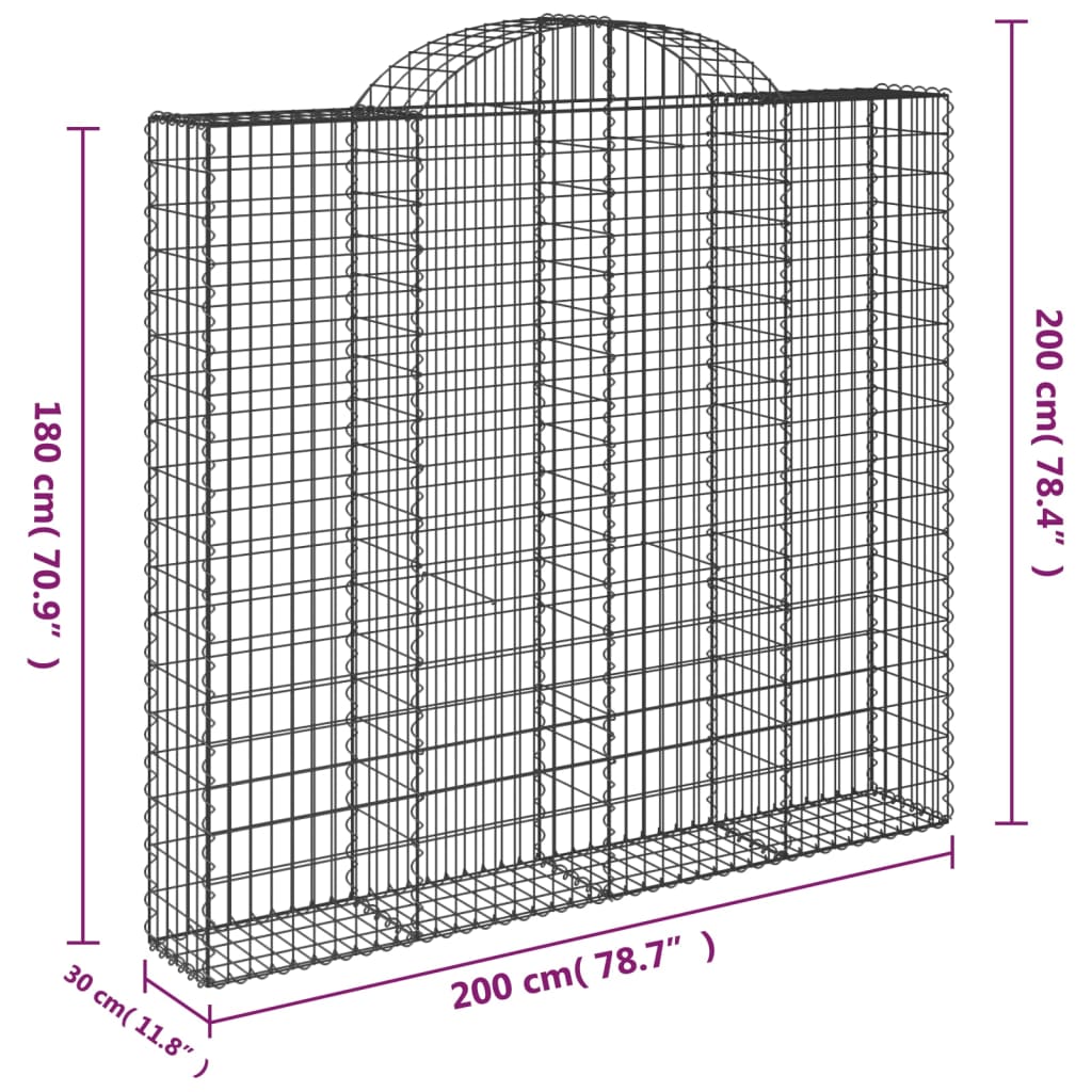 vidaXL 7 db íves horganyzott vas gabion kosár 200x30x180/200 cm