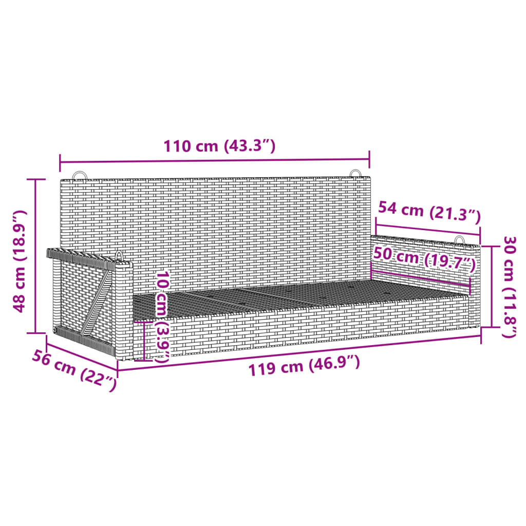 vidaXL szürke polyrattan hintapad 119x56x48 cm