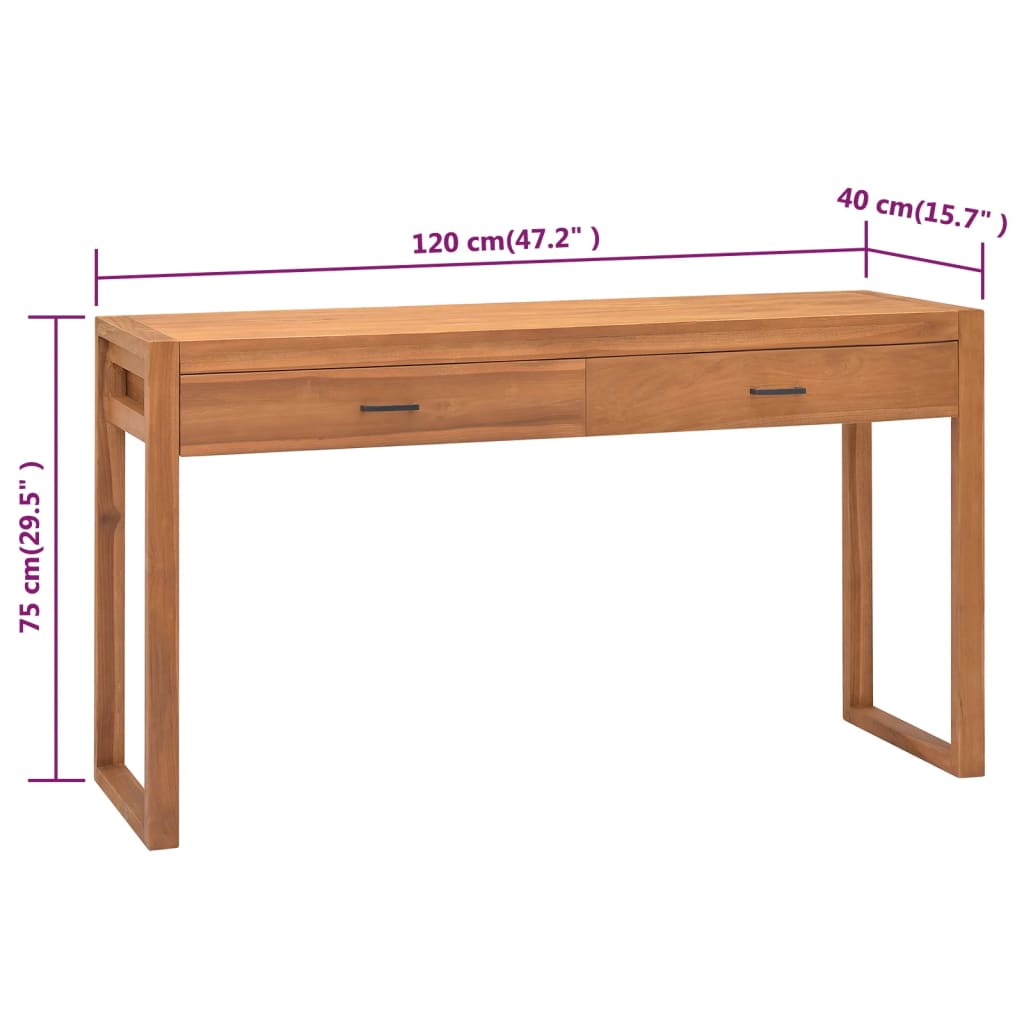 vidaXL tömör tíkfa íróasztal 2 fiókkal 120 x 40 x 75 cm