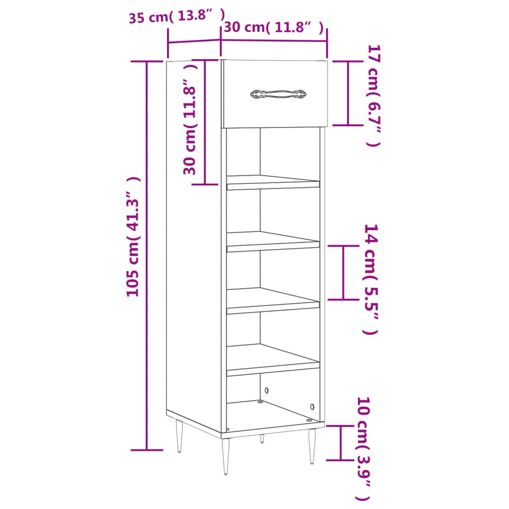 vidaXL fekete szerelt fa cipőszekrény 30 x 35 x 105 cm