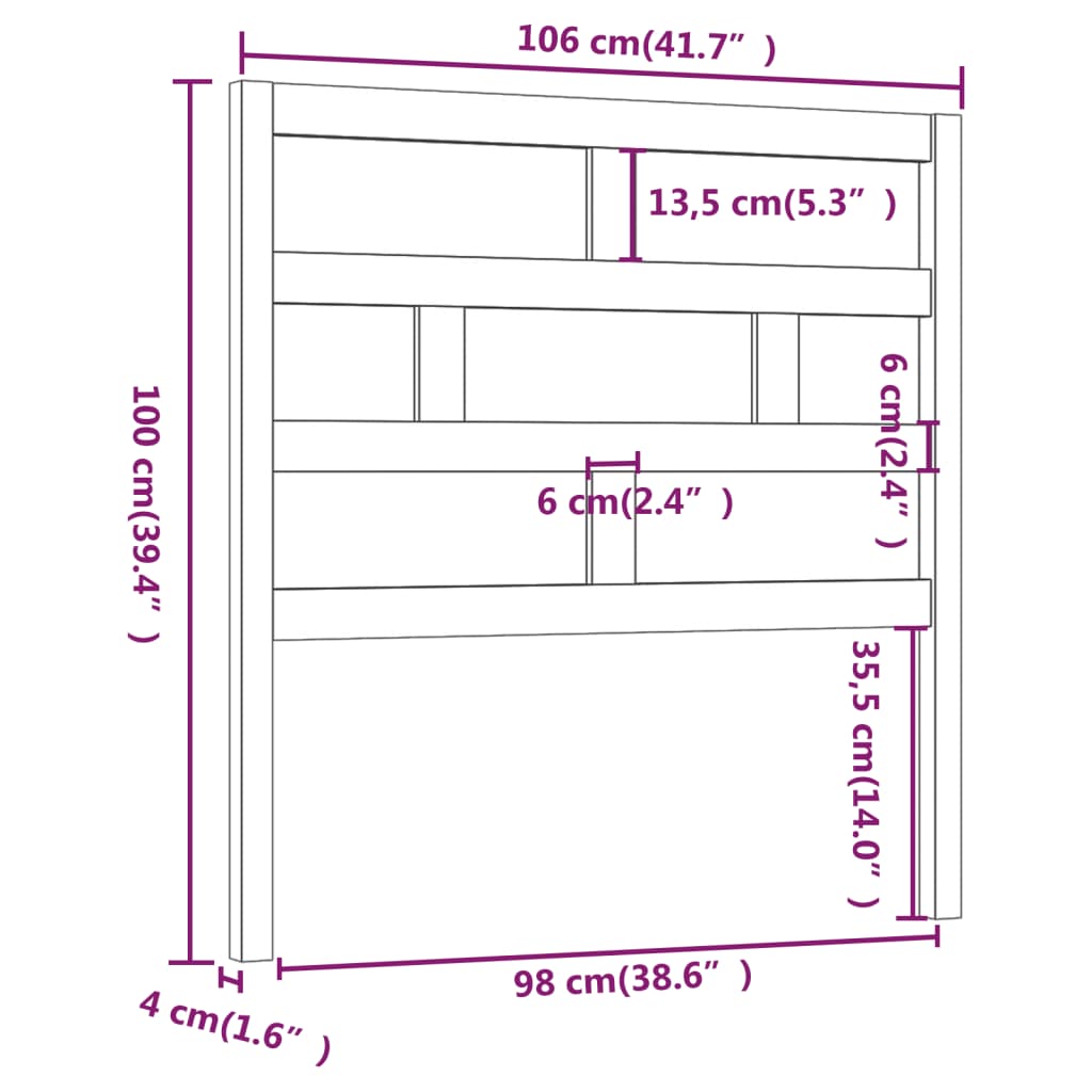 vidaXL tömör fenyőfa ágyfejtámla 106 x 4 x 100 cm