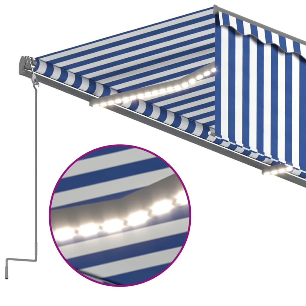 vidaXL kék és fehér szélérzékelős, LED-es napellenző redőnnyel 3x2,5 m