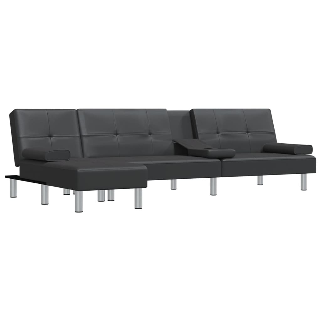 vidaXL fekete L-alakú műbőr kanapéágy 255x140x70 cm