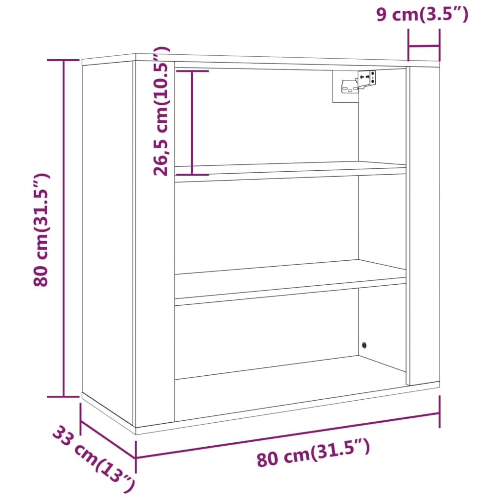 vidaXL sonoma tölgy színű szerelt fa faliszekrény 80x33x80 cm