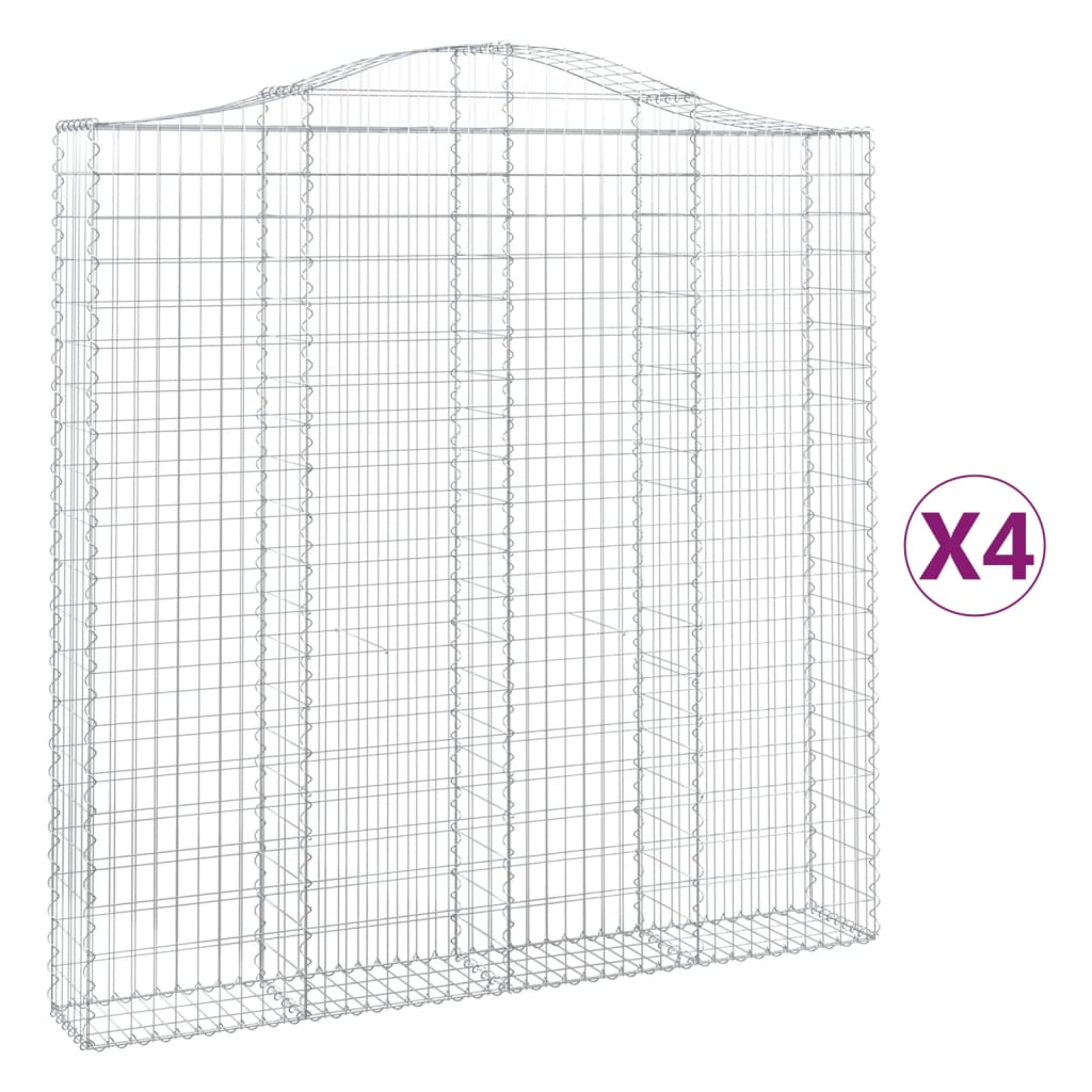 vidaXL 4 db íves horganyzott vas gabion kosár 200x30x200/220 cm