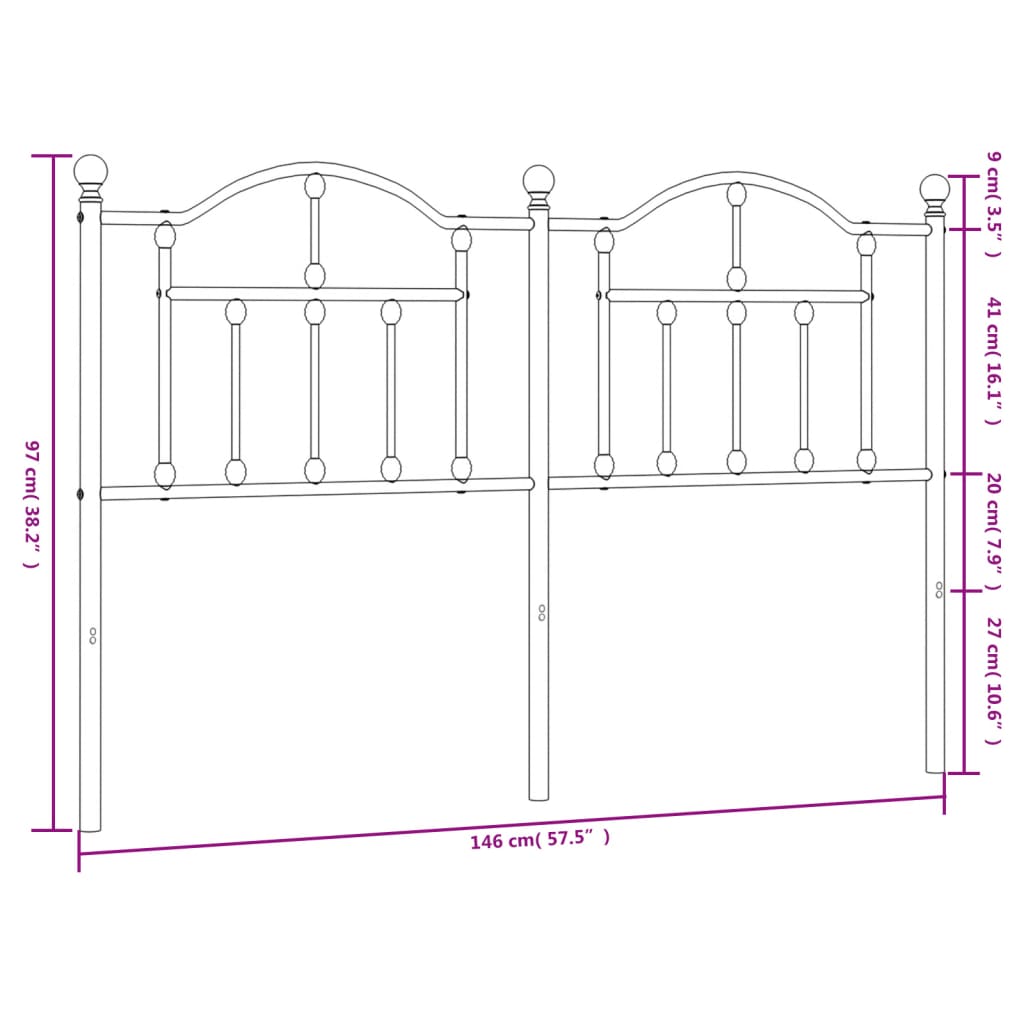 vidaXL fehér fém fejtámla 140 cm