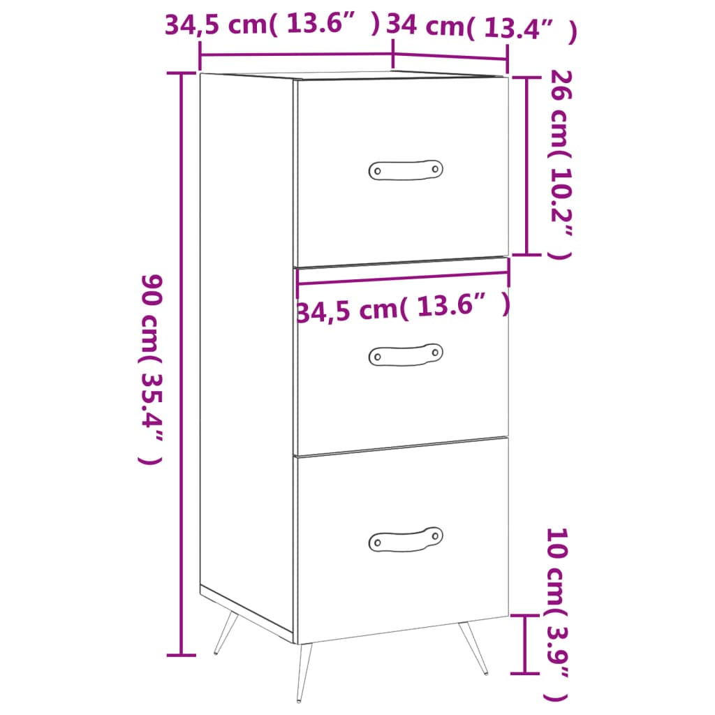 vidaXL füstös tölgy színű szerelt fa tálalószekrény 34,5 x 34 x 90 cm