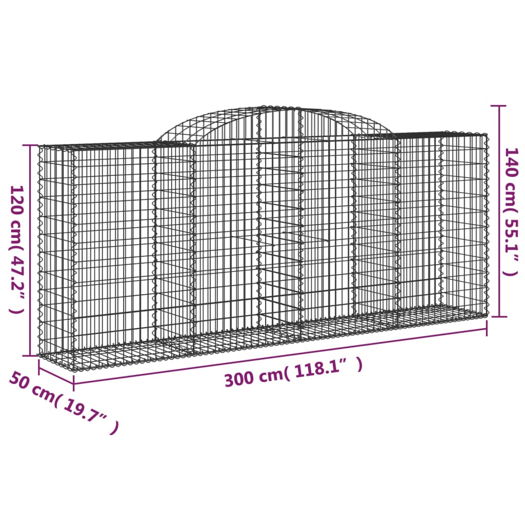 vidaXL 6 db íves horganyzott vas gabion kosár 300x50x120/140 cm