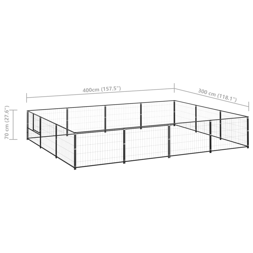 vidaXL fekete acél kutyakennel 12 m²