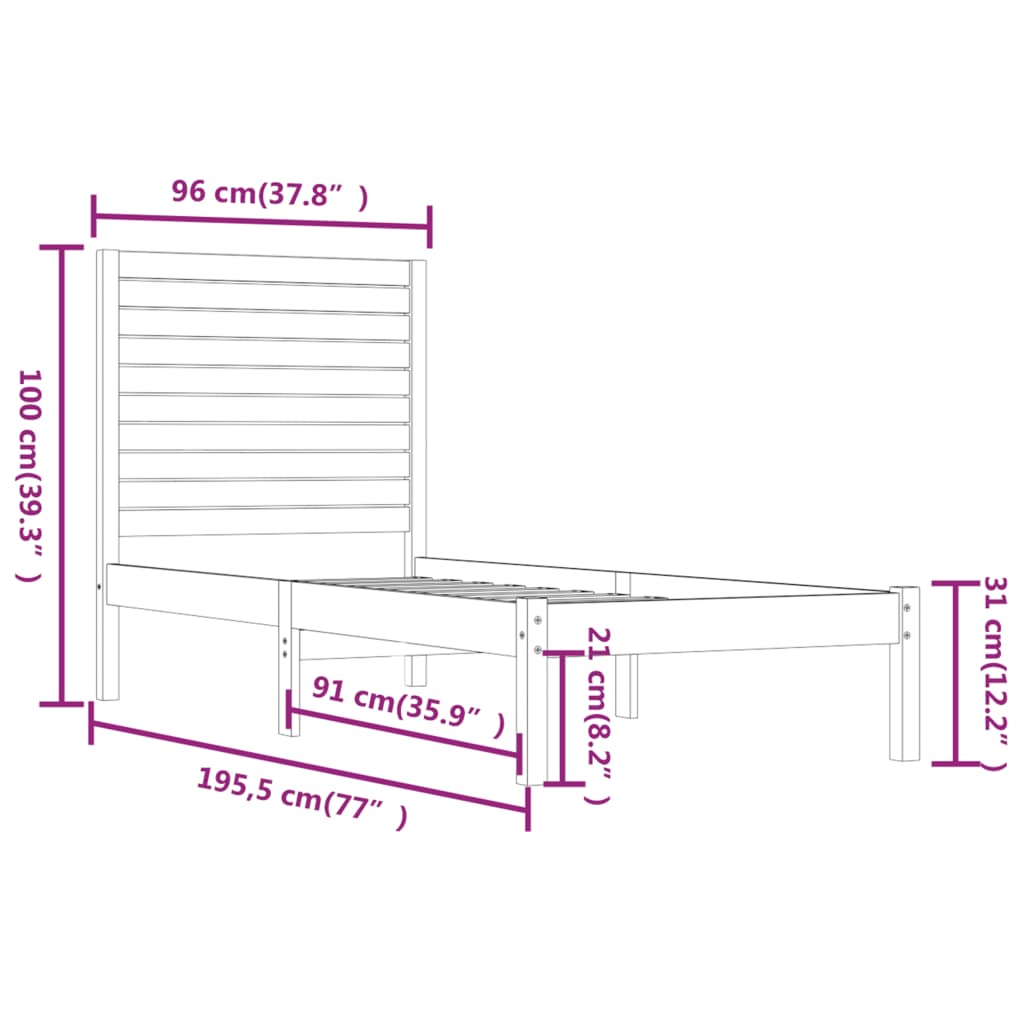 vidaXL Single fekete tömör fa ágykeret 90 x 190 cm