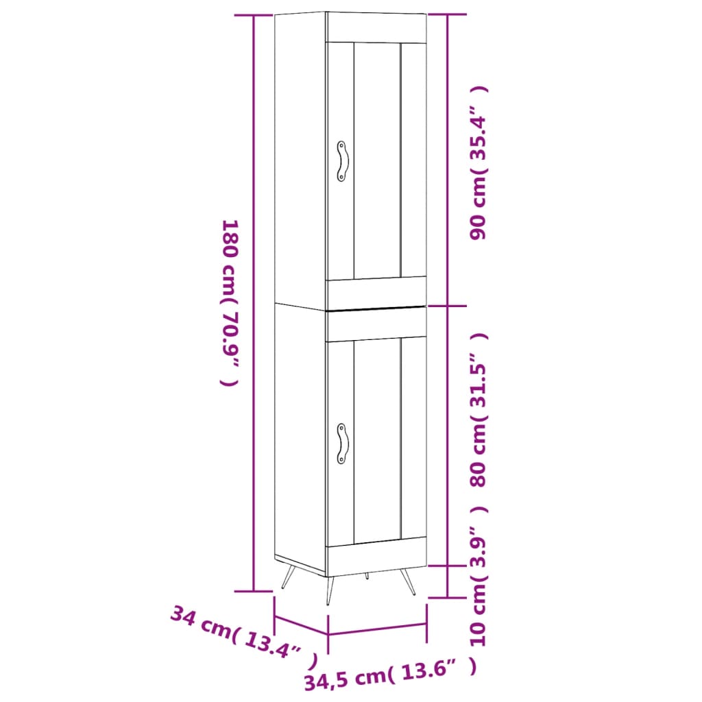 vidaXL barna tölgy színű szerelt fa magasszekrény 34,5x34x180 cm