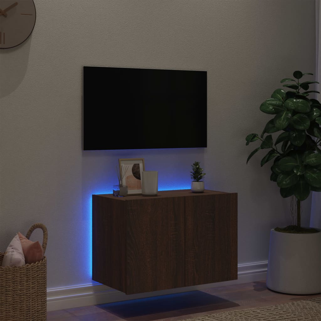 vidaXL barna tölgyszínű fali TV-szekrény LED-del 60x35x41 cm