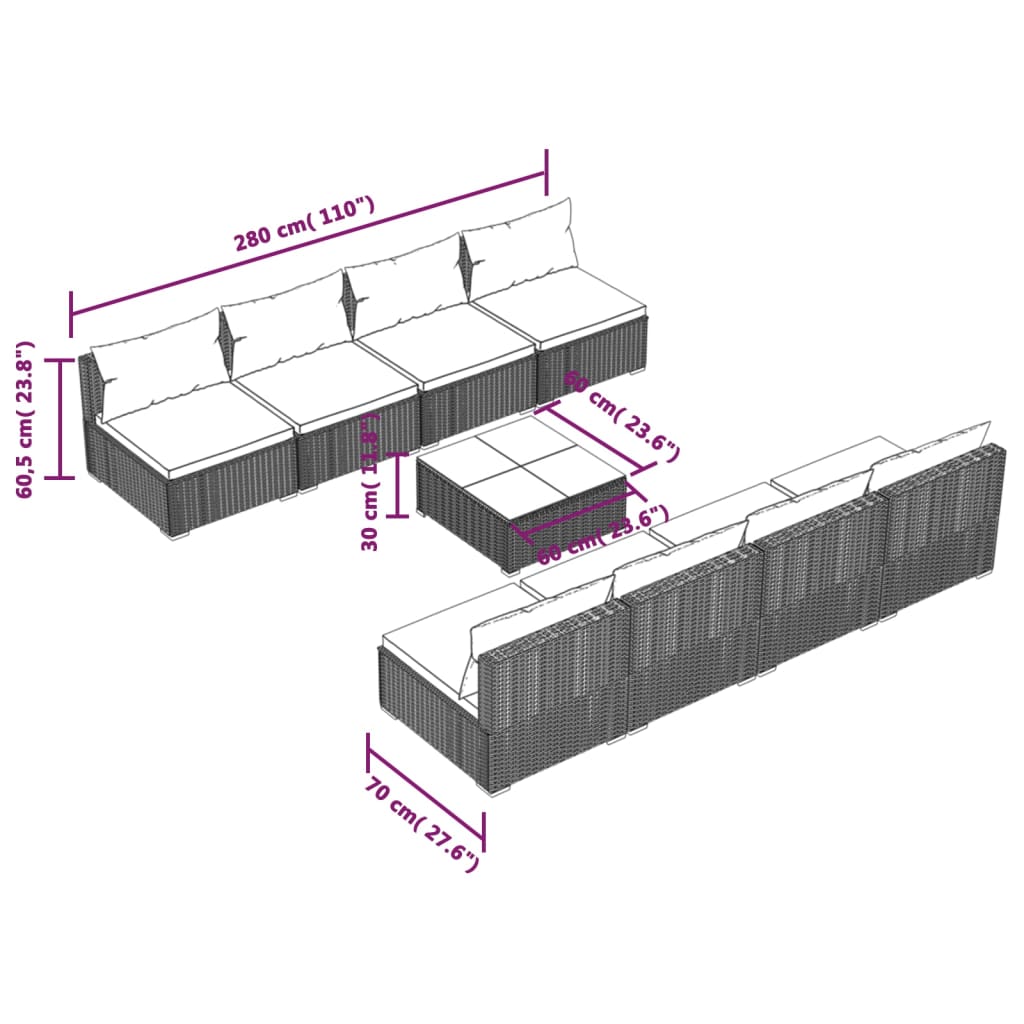 vidaXL 9 részes barna polyrattan kerti ülőgarnitúra párnákkal