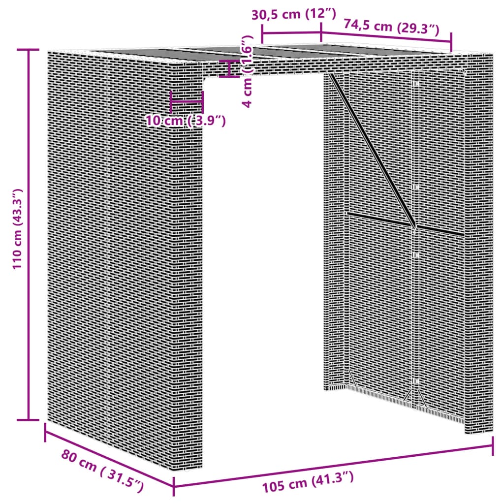 vidaXL fekete polyrattan kerti bárasztal akácfa lappal 105x80x110 cm