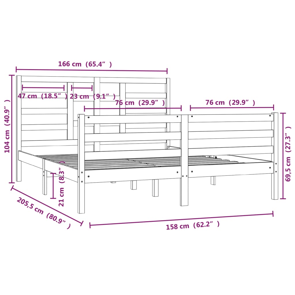 vidaXL tömör fa ágykeret matrac nélkül 160 x 200 cm