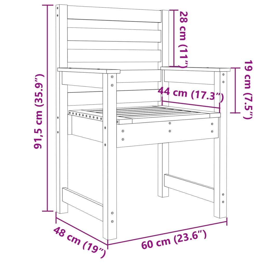 vidaXL 2 db fekete tömör fenyőfa kerti szék 60x48x91 cm