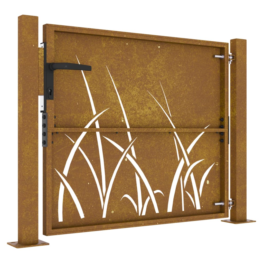 vidaXL fűmintás corten acél kerti kapu 105 x 105 cm