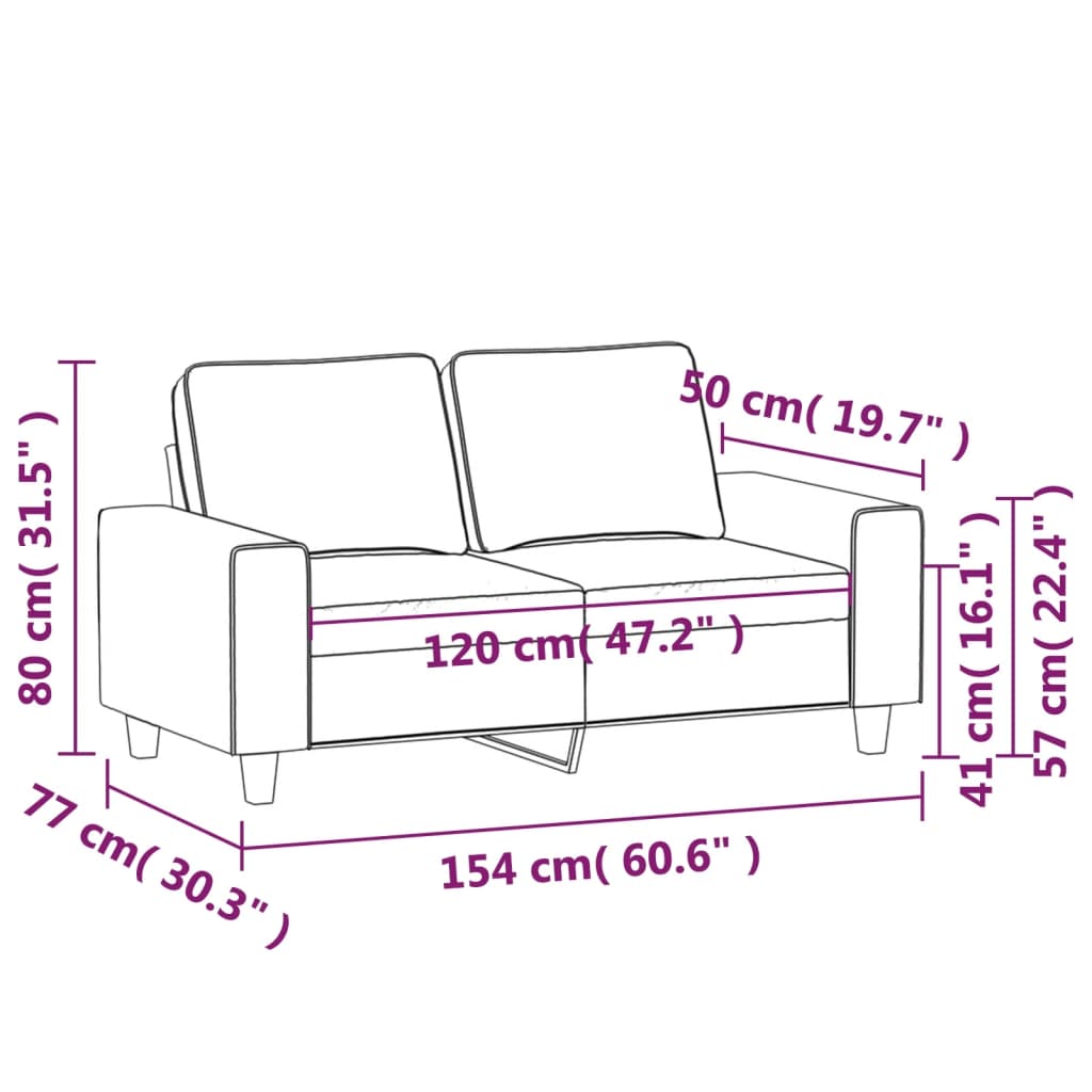 vidaXL 2 személyes világossárga szövet kanapé 120 cm