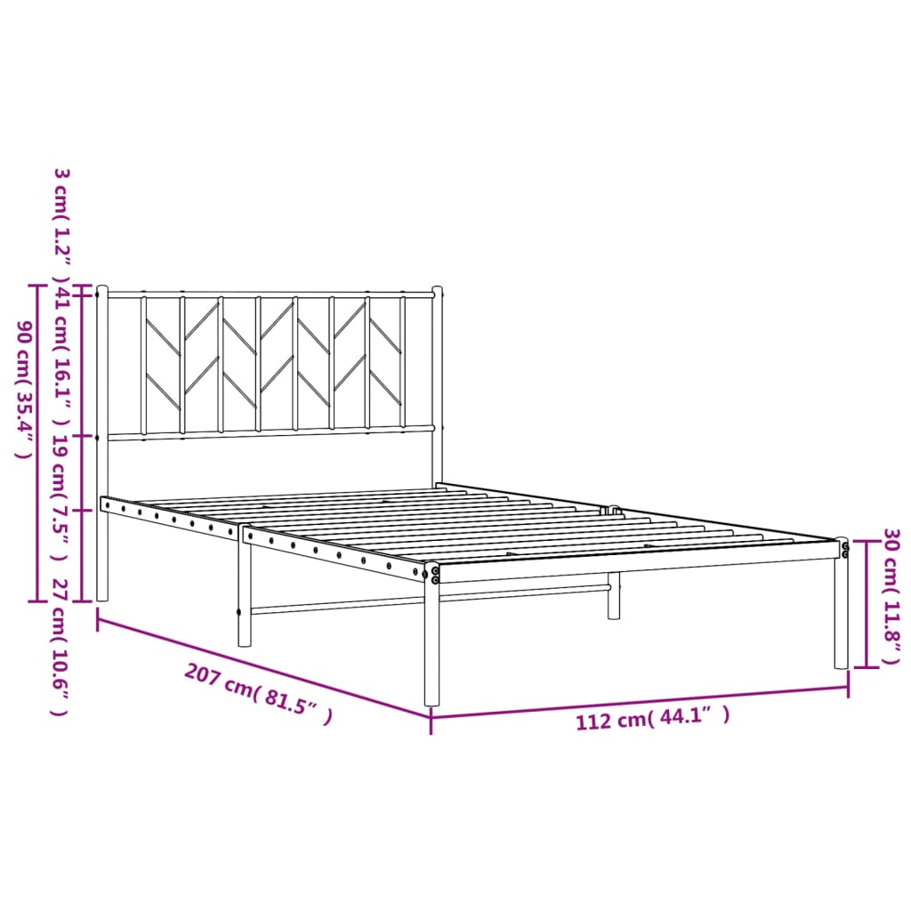 vidaXL fekete fém ágykeret fejtámlával 107 x 203 cm