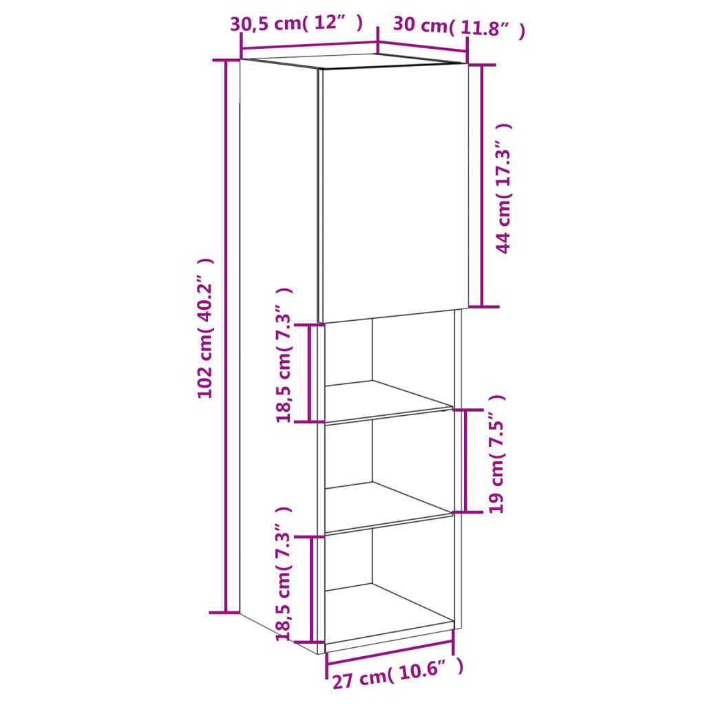 vidaXL barna tölgyszínű TV-szekrény LED-lámpákkal 30,5 x 30 x 102 cm