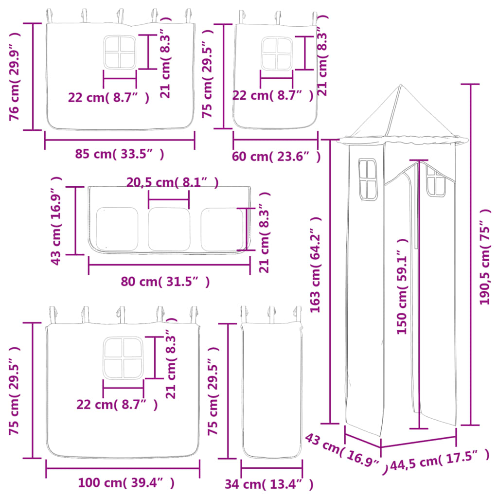 vidaXL kék tömör fenyőfa gyerek galériaágy toronnyal 80 x 200 cm