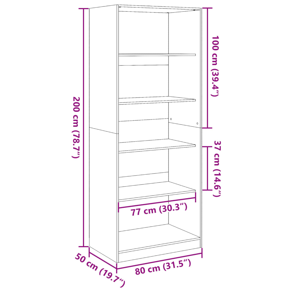 vidaXL antik fa színű szerelt fa ruhásszekrény 80 x 50 x 200 cm