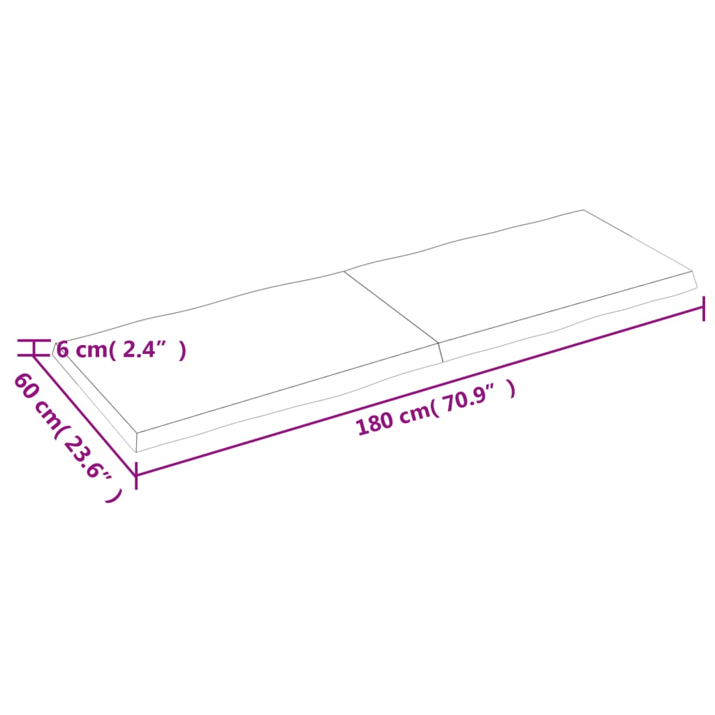 vidaXL világosbarna kezelt tömör asztallap 180x60x(2-6) cm