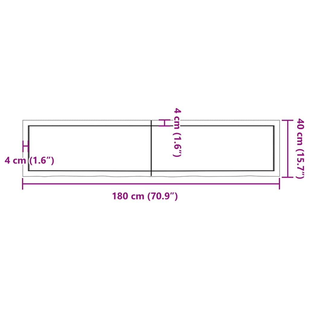 vidaXL kezeletlen tömör fa fürdőszobai pult 180x40x(2-6) cm