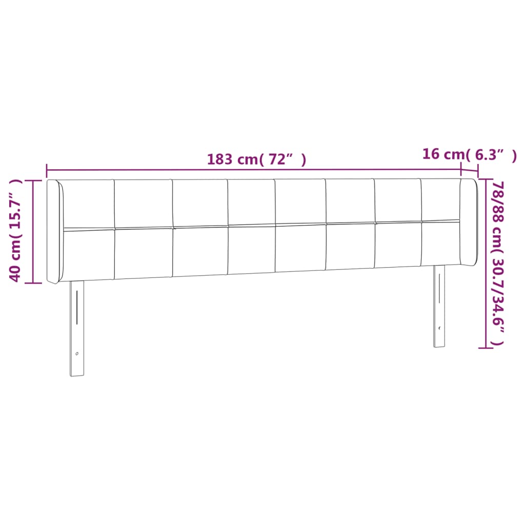 vidaXL fekete bársony LED-es fejtámla 183 x 16 x 78/88 cm