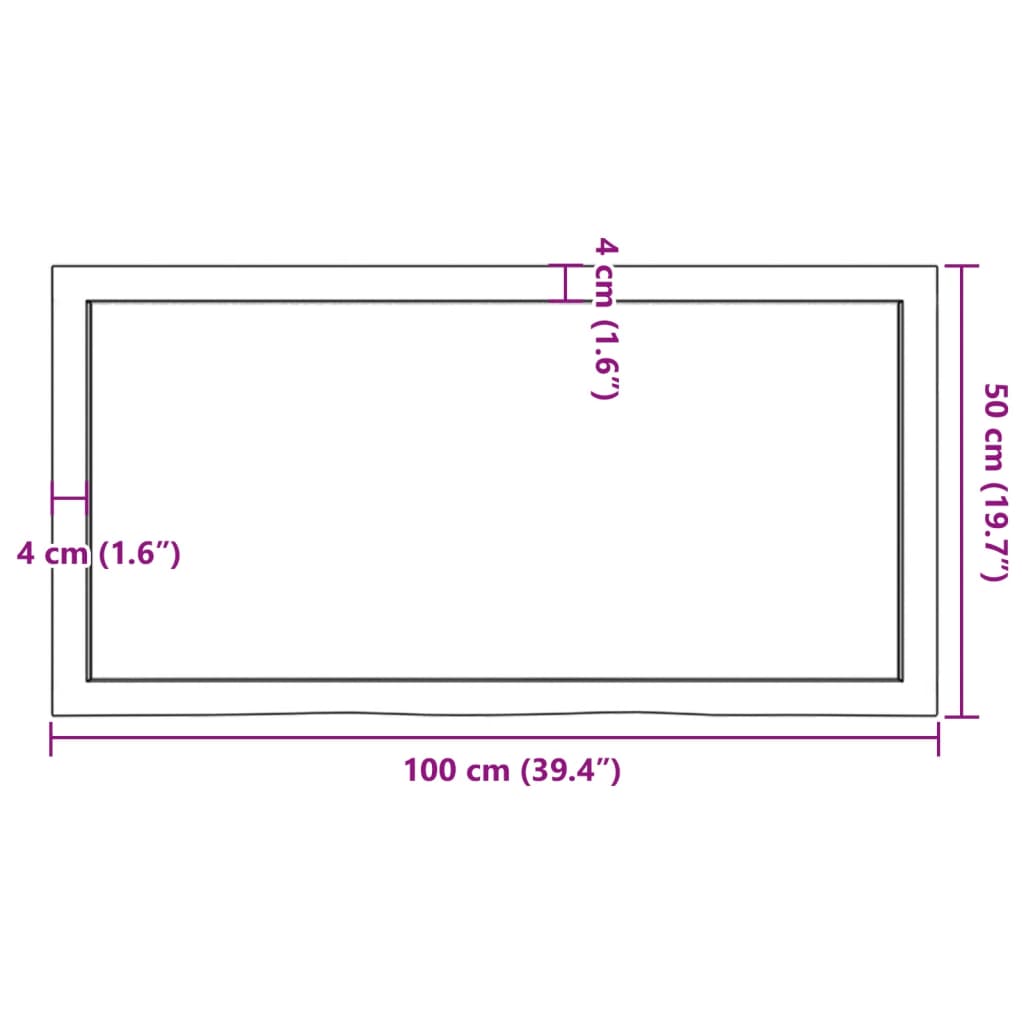 vidaXL kezeletlen tömör fa fürdőszobai pult 100x50x(2-4) cm