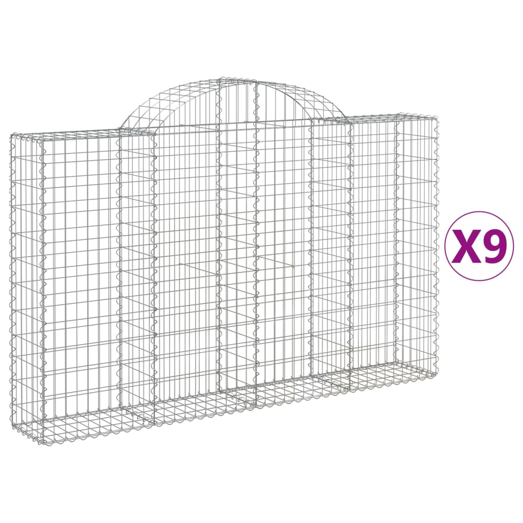 vidaXL 9 db íves horganyzott vas gabion kosár 200x30x120/140 cm